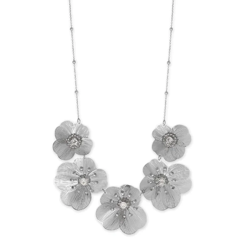 delicate diamond necklaces for women -Flower Necklace with Crystals and Satellite Saturn Bead Chain