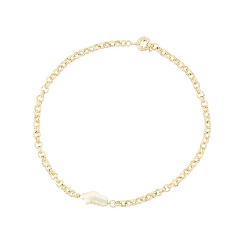 classic pearl necklaces for women -Biwa Pearl Gold Plated Necklace w. Pearl