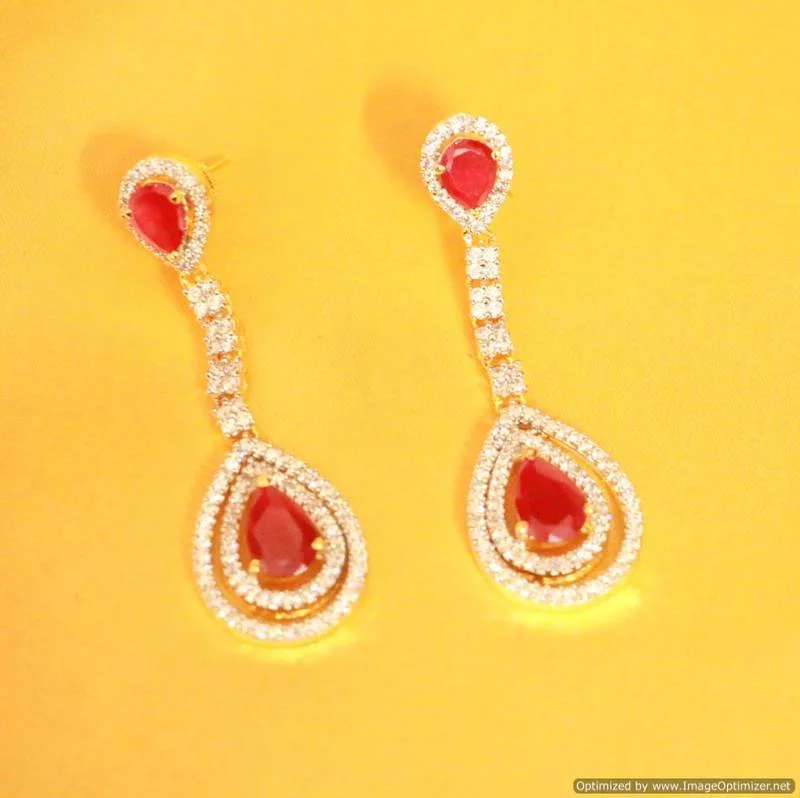 fashion hoop earrings for women -Ruby Real Diamond look Danglers