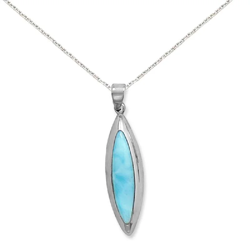 dainty gold necklaces for women -Larimar Necklace Marquise Shape Rhodium on Sterling - Nontarnish