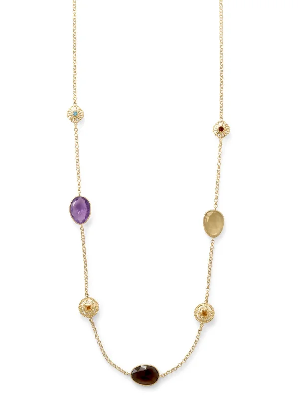 trendy necklaces for women -14k Gold-plated Amethyst Smoky, Lemon Quartz Citrine Blue Topaz Garnet Necklace