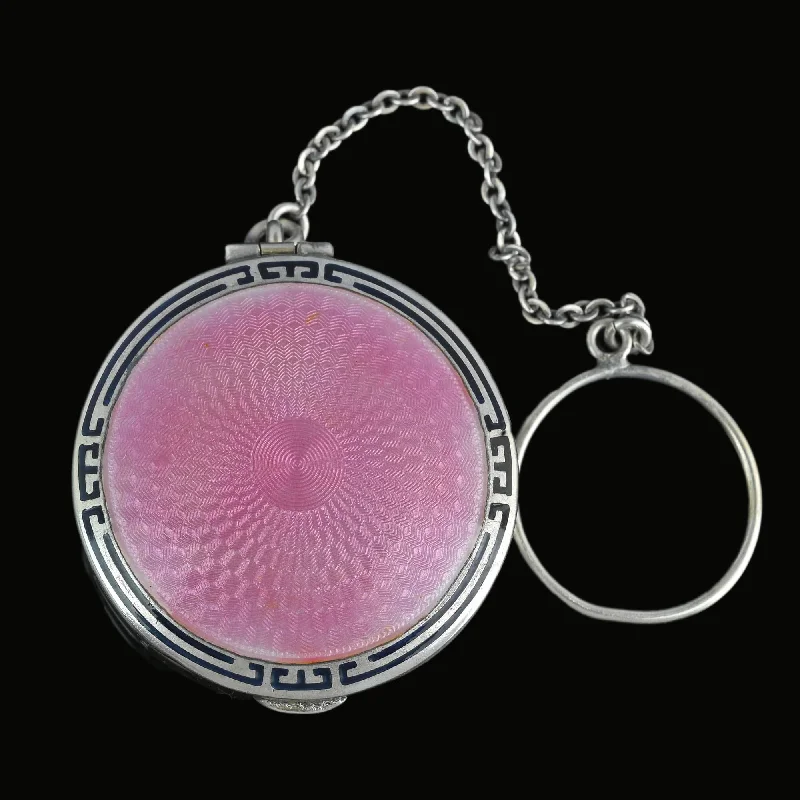 white gold rings for women -Art Deco Guilloche Enamel Locket Compact Finger Ring