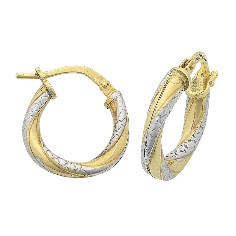 bold gold earrings for women -9ct Yellow Gold Silver Infused Two Tone Earrings 15mm