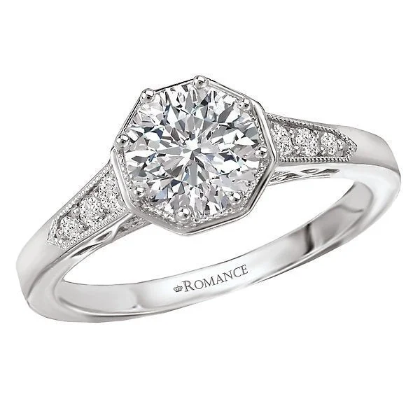 custom promise rings -14KT WHITE GOLD 1.12 CTW DIAMOND OCTAGON VINTAGE MILGRAIN RING