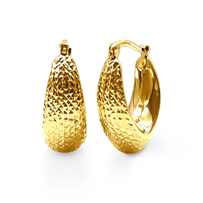 vintage earrings for women -9ct Yellow Gold Silver Infused Diamond Cut Oval Hoop Earrings