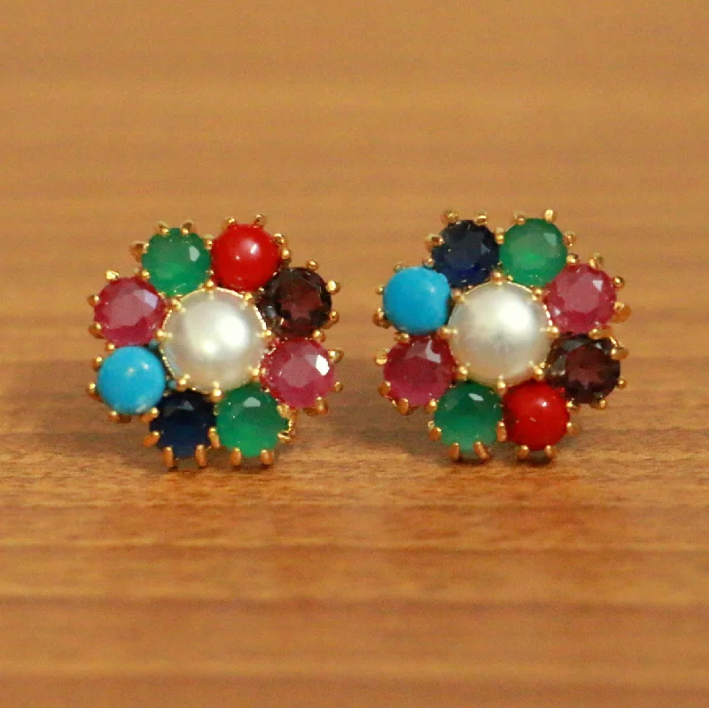 silver earrings for women -Navratan Look Multicolour Gold plated Studs