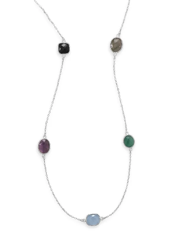 minimalistic gold necklaces for women -Black Onyx, Amethyst, Blue Chalcedony, Green Onyx, and Labradorite Necklace Sterling Silver