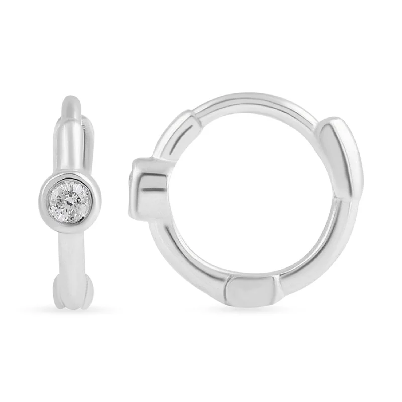 geometric earrings for women -Bezel Set Huggie Hoop Earrings with 0.05ct of Diamonds in Sterling Silver