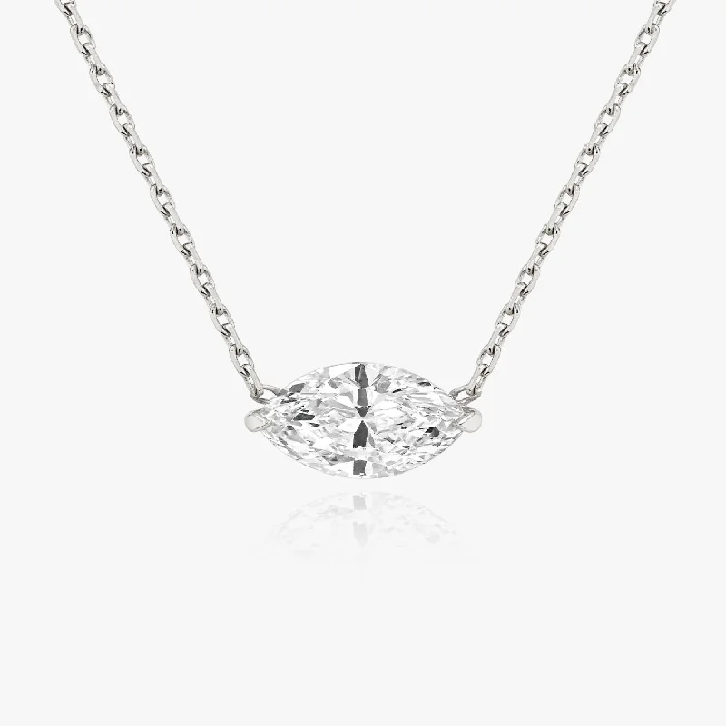 simple gold necklaces for women -Solitaire Marquise 14K Whitegold Necklace w. Lab-Grown Diamond