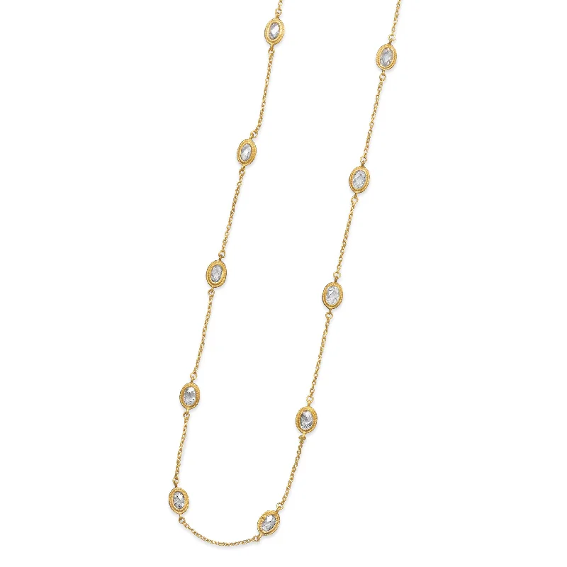 fashion necklaces for women -Station Style Necklace with Gold-plated Sterling Silver and Cubic Zirconia 36-inch Length