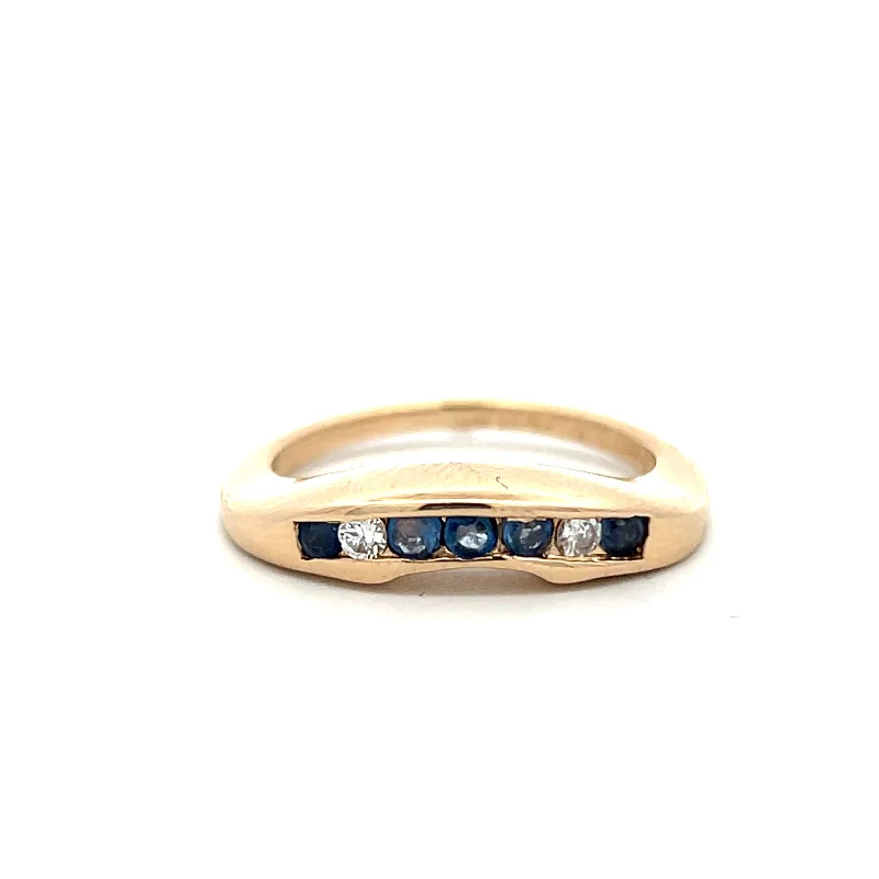 vintage gold rings -Estate 14K Yellow Gold 0.34ctw Blue Sapphire & Diamond Channel Ring