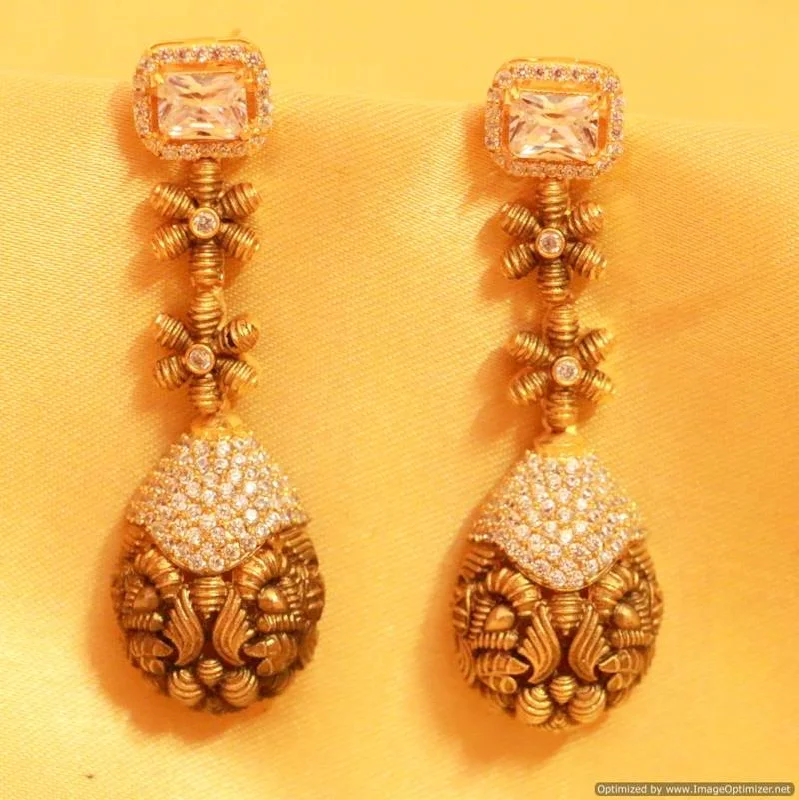 rhinestone earrings for women -Gold american diamonds danglers-drops