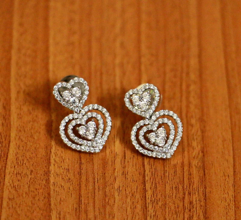 classic gold earrings for women -Heart Shaped Diamond look Silver Plated Studs