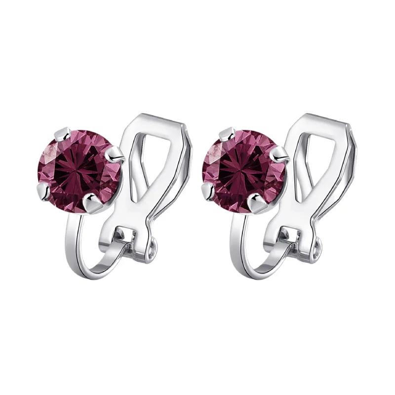 modern hoop earrings for women -Purple Crystal Clip On Earrings Created with Zircondia® Crystals