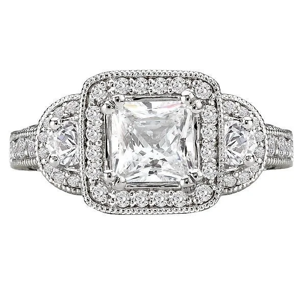 engagement rings for women -14KT 2.00 CTW DIAMOND 3 STONE SQUARE HALO RING