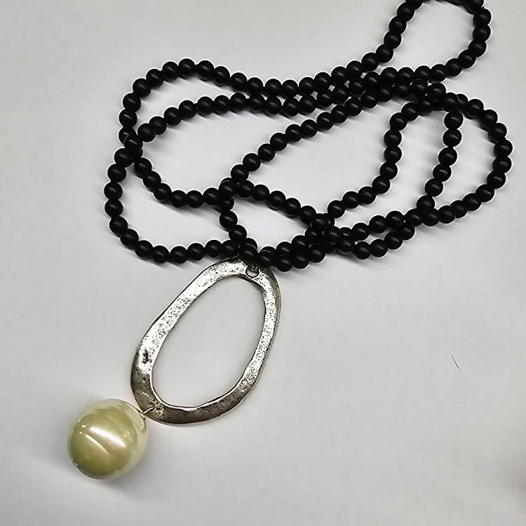 custom name necklaces for women -6MM UNPOLISHED ONYX 90 CM LONG NECKLACE