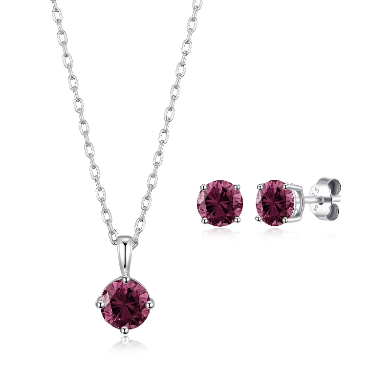 trendy statement earrings for women -Sterling Silver June (Alexandrite) Birthstone Necklace & Earrings Set Created with Zircondia® Crystals