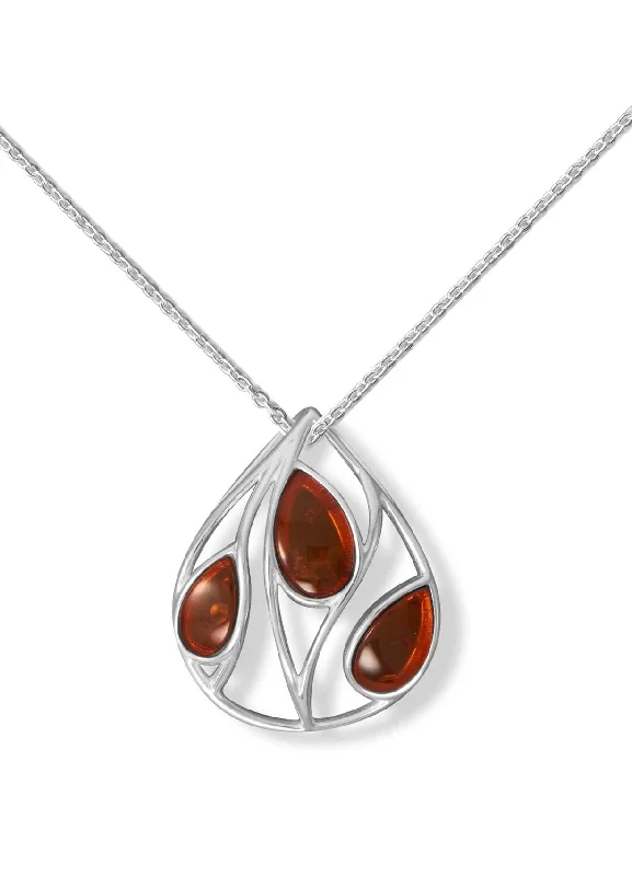 anniversary necklaces for women -Baltic Amber Necklace Pear Shape Open Design Sterling Silver