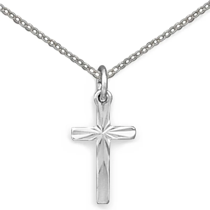 chic necklaces for women -Cross Necklace Diamond-cut Sterling Silver