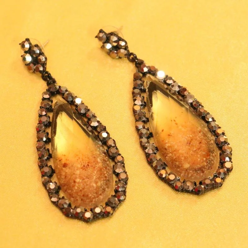 chic silver earrings for women -Zircon Studded Imitation Brown Fashion Earrings