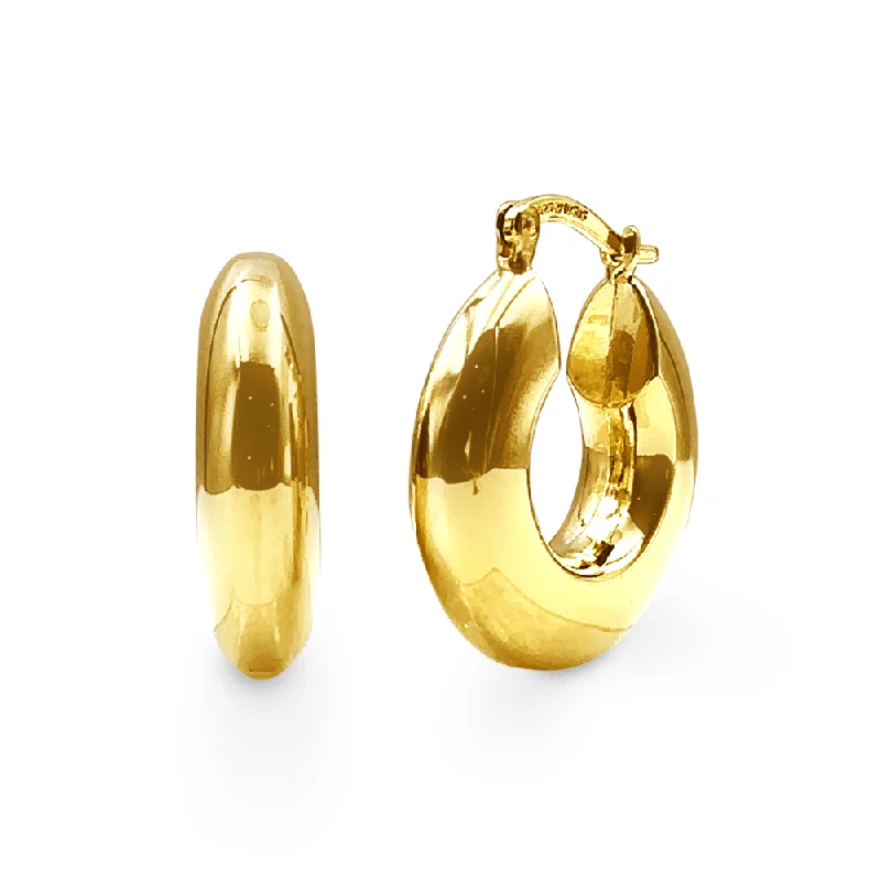 chandelier earrings for women -9ct Yellow Gold Silver Infused Thick Open Top Tube Hoop Earrings