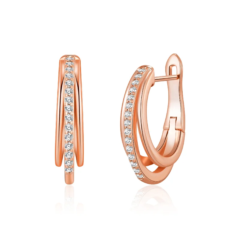 gemstone stud earrings for women -Rose Gold Plated Triple Hoop Earrings Created with Zircondia® Crystals