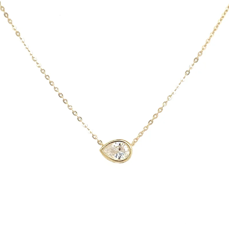 modern gemstone necklaces for women -9ct Yellow Gold Horizontal Pear Cz Necklace