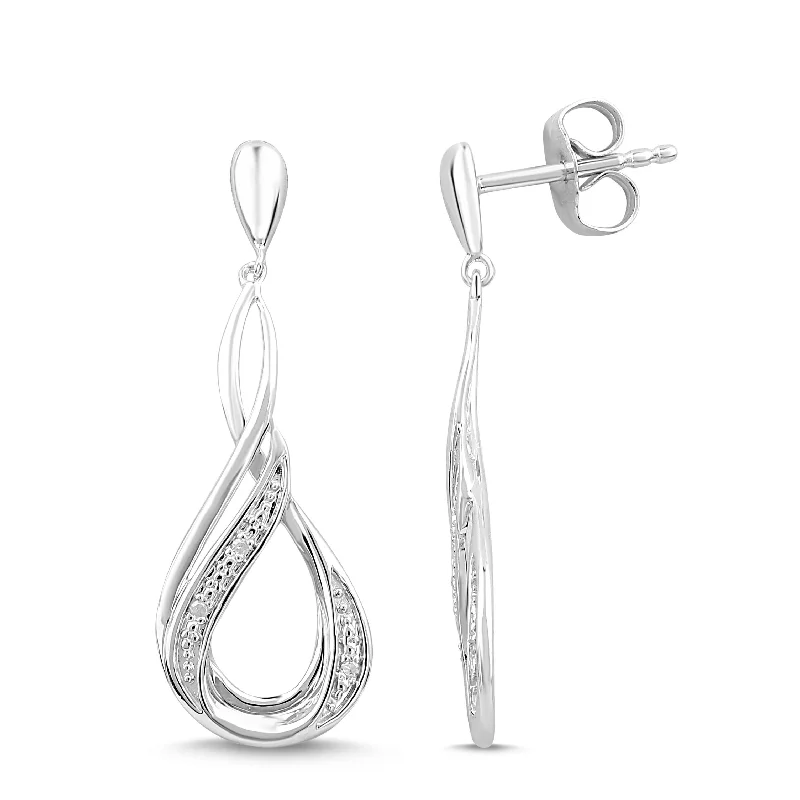 pearl earrings for women -Sterling Silver Diamond Set Brilliant Illusion Double Swirl Drop Earrings