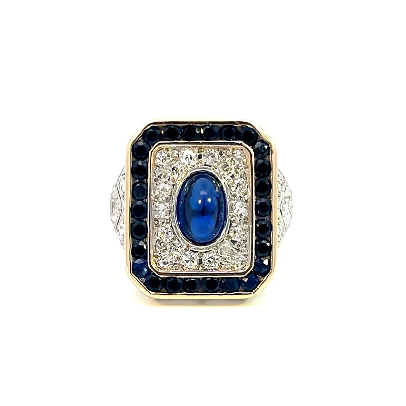 eternity rings for women -Estate Platinum & 18K Gold Oval Blue Sapphire & Diamond Halo Ring