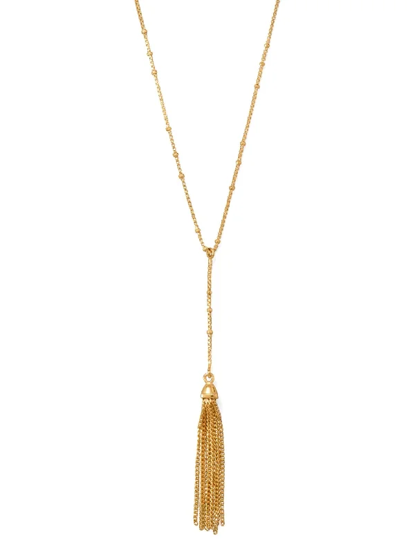 infinity necklaces for women -Y-Shape Tassel Necklace with Satellite Bead Chain 14k Gold-plated Sterling Silver