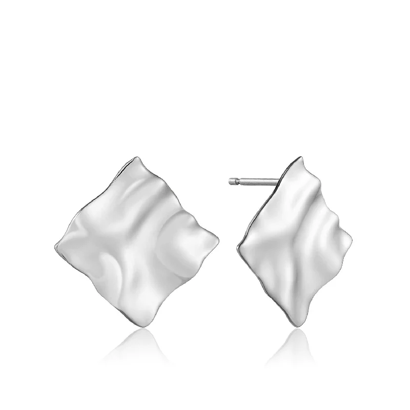 simple stud earrings for women -Ania Haie Crush Square Stud Earrings - Silver