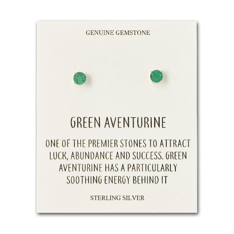 modern hoop earrings for women -Sterling Silver Green Aventurine Gemstone Earrings with Quote Card