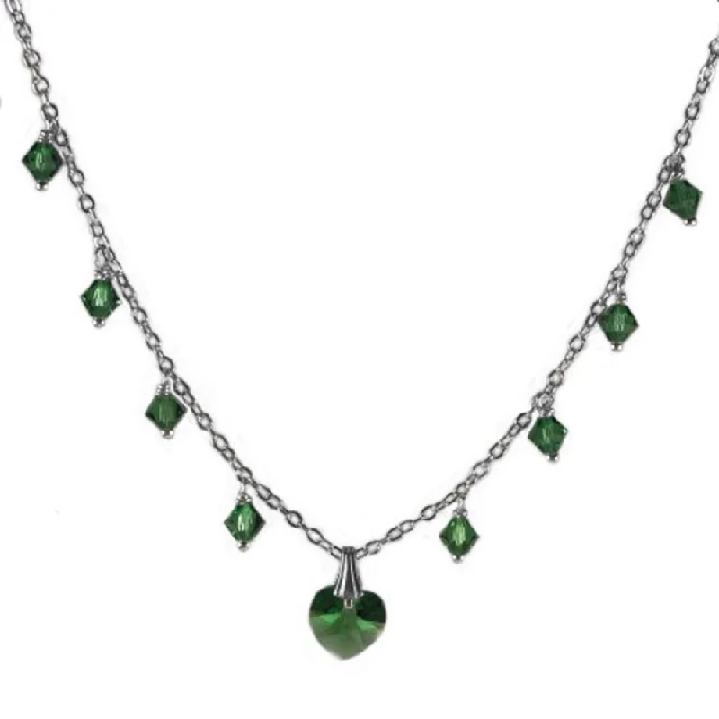 long pendant necklaces for women -Green Crystal Heart Necklace Crystal Sterling Silver