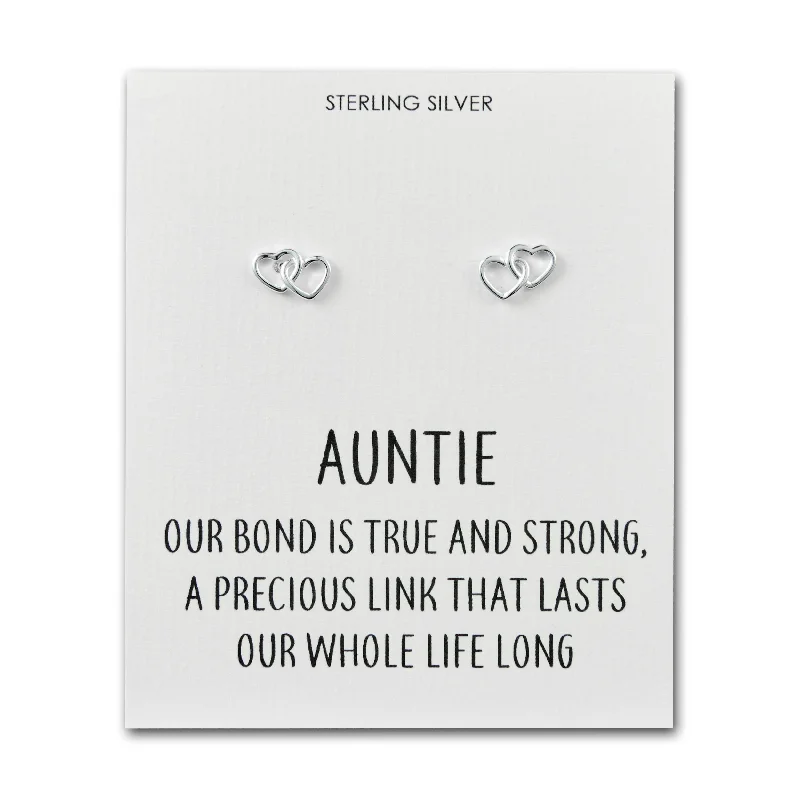 elegant earrings for women -Sterling Silver Auntie Quote Heart Link Earrings