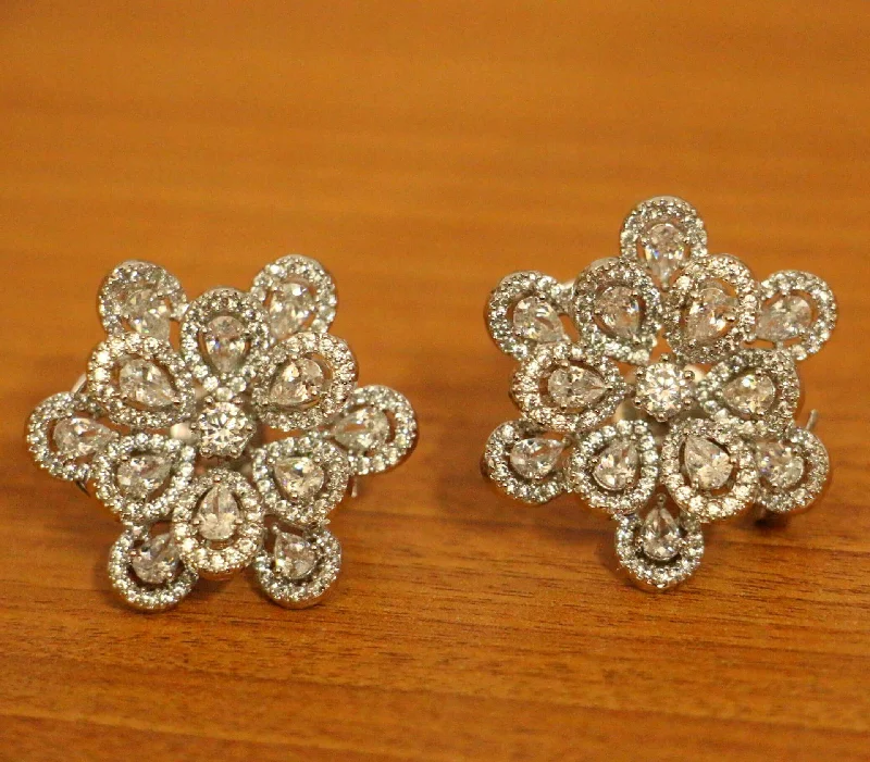 handmade earrings for women -Real Diamond Look Signity Studded Flower Studs