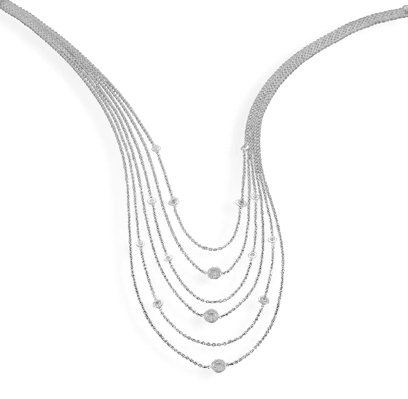 simple gold necklaces for women -Bib Necklace 6-Strand Graduated Cubic Zirconia Station Rhodium over Sterling Silver