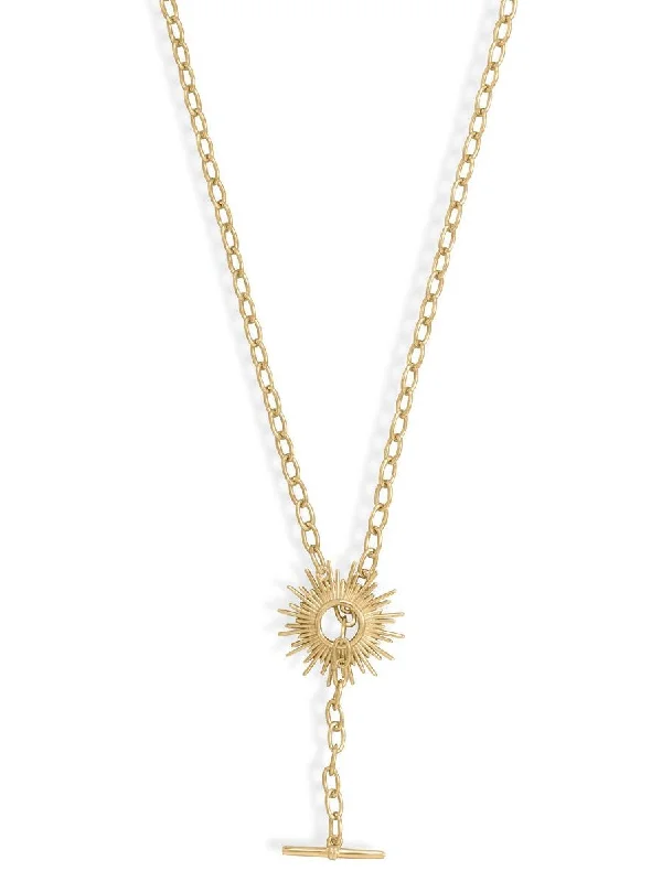 art deco necklaces for women -Sunburst Sun Design Toggle Necklace 14k Gold-plated Sterling Silver