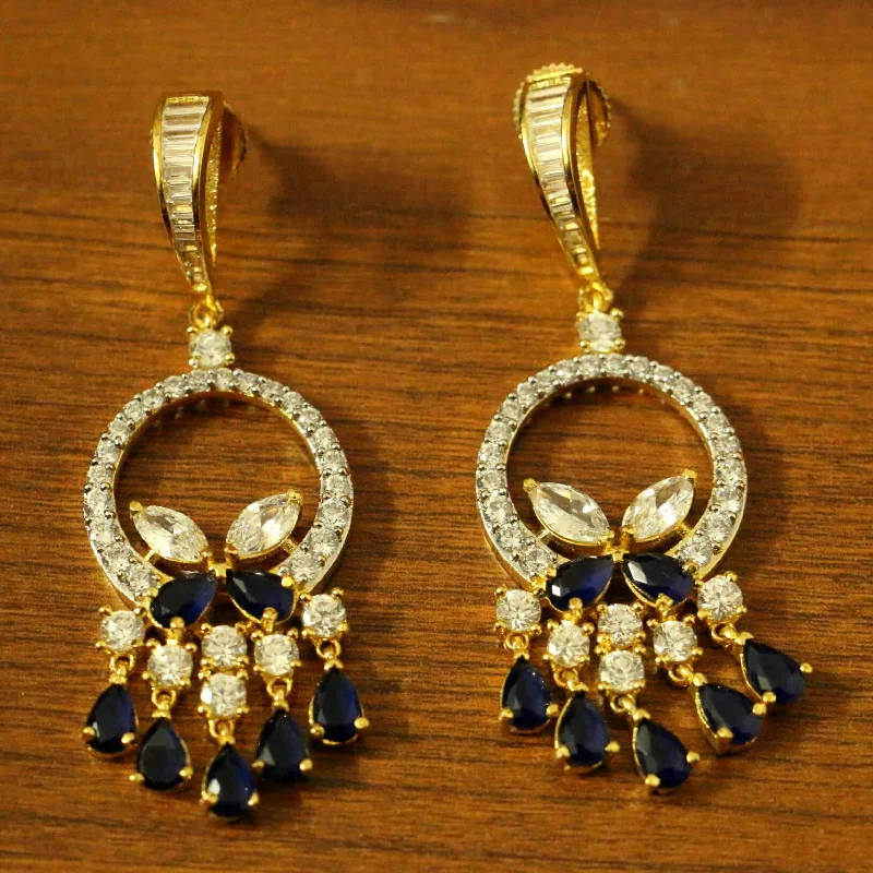 sapphire earrings for women -Blue Sapphire Diamond Look Gold Plated Earrings