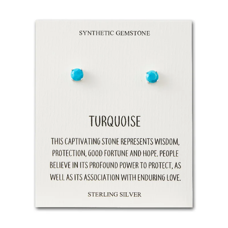 casual earrings for women -Sterling Silver Synthetic Turquoise Gemstone Earrings with Quote Card