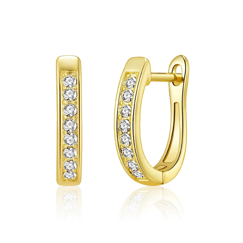 chic silver earrings for women -Gold Plated Channel Set Hoop Earrings Created with Zircondia® Crystals