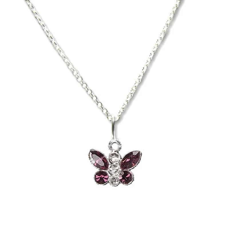 sparkling diamond necklaces for women -Amethyst-color Butterfly Necklace Made with Swarovski(R) Crystals Sterling Silver