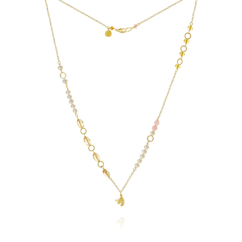 handmade necklaces for women -Piccolo Mellow Aura 18K Gold Necklace, 43 cm w. Pearl, Quartz & Sapphire