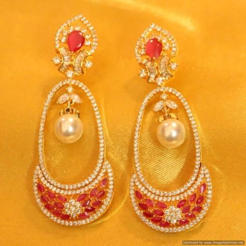 chic earrings for women -Ruby Diamond Look Gold Plated Danglers