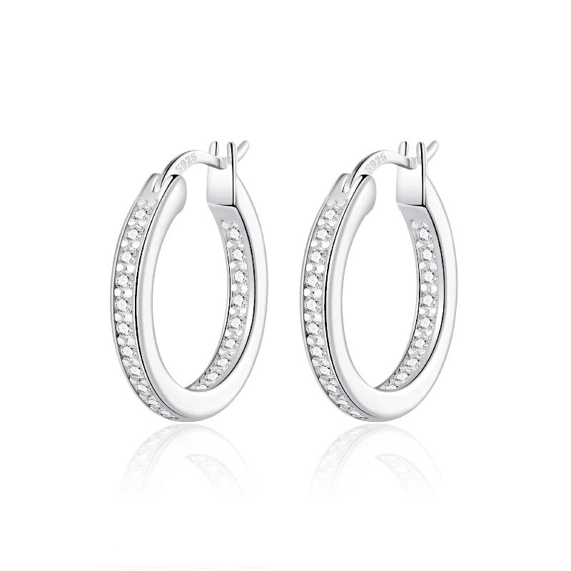 minimalist earrings for women -Sterling Silver Inside Outside Hoop Earrings Created with Zircondia® Crystals