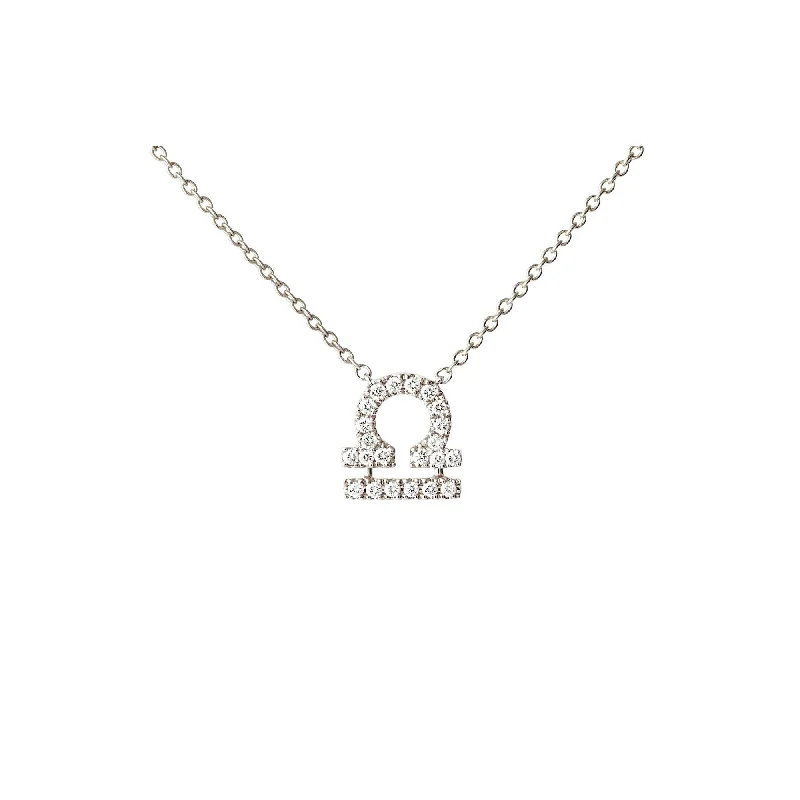 layered gemstone necklaces for women -Petit Sign Libra 18K Whitegold Necklace w. Diamonds