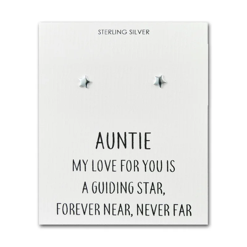 geometric earrings for women -Sterling Silver Auntie Quote Star Earrings