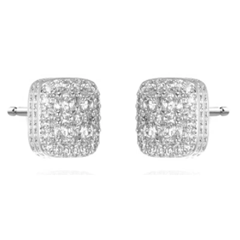 gold hoop earrings for women -Cushion Shaped Cluster Stud Earrings with Cubic Zirconia in Sterling Silver