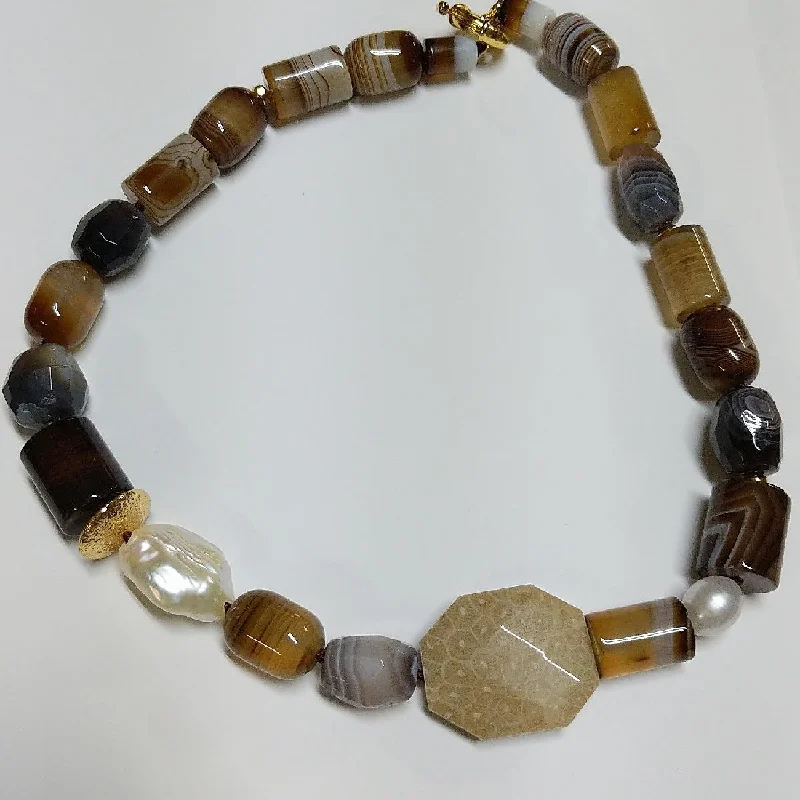 delicate diamond necklaces for women -MOKO NECKLACE MADAGASCAN AGATE CRYSANTHEMUM STONE PEARLS