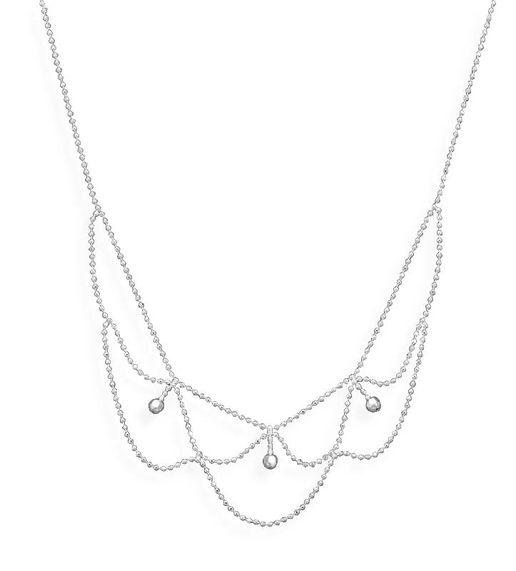 heart-shaped pendant necklaces for women -Lace Design Sterling Silver Bead Bib Necklace