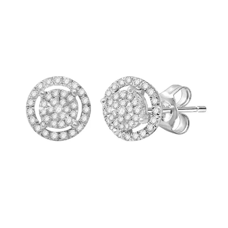 evening earrings for women -Martina Solitaire Look Halo Stud Earrings with 1/3ct of Diamonds in Sterling Silver